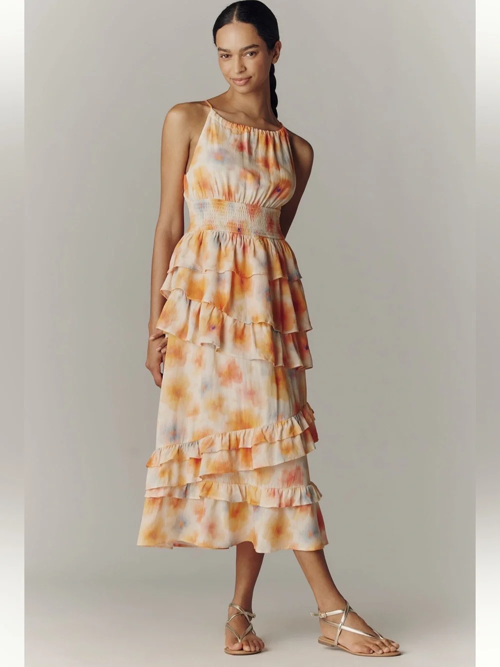 Anthropologie Tiered Ruffle Halter Dress